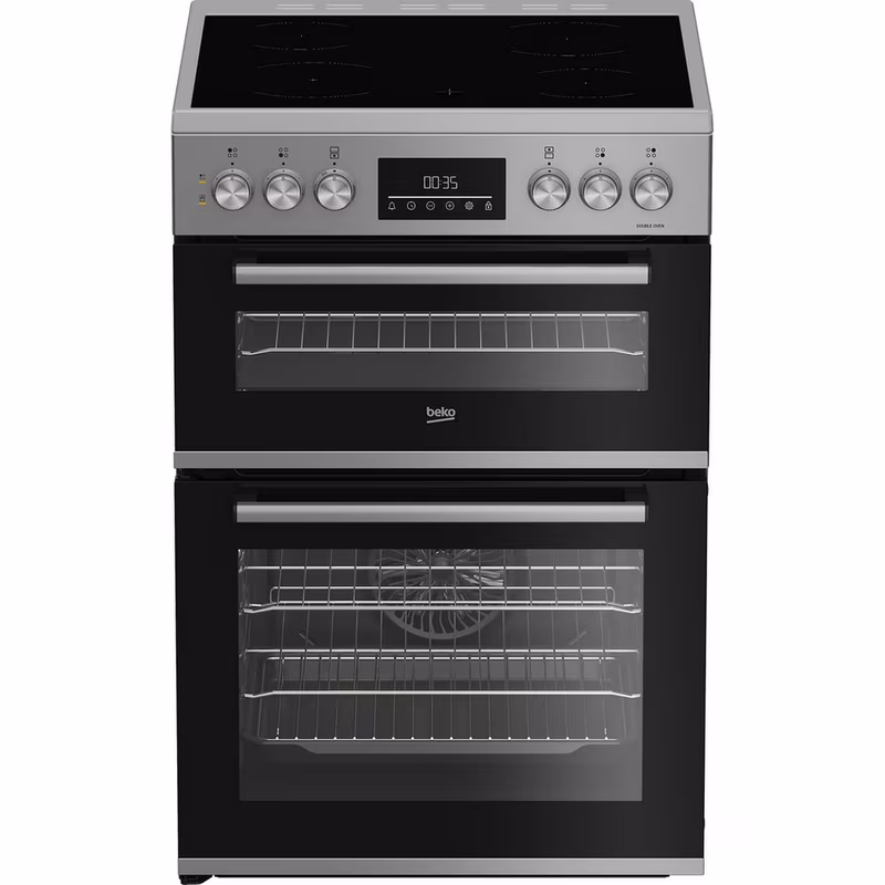 Beko EDC6731S 60cm Double Oven Electric Cooker with Vitroceramic Hob - Silver