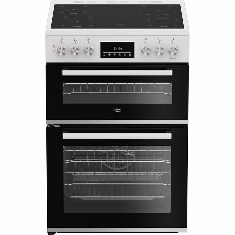 Beko EDC6731W 60cm Double Oven Electric Cooker with Vitroceramic Hob - White