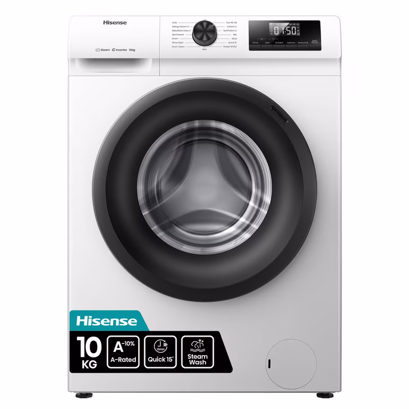 Hisense WF1Q1041BW 10kg 1400 Spin, Steam Washing Machine - White