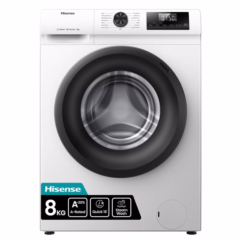Hisense WF1Q8041BW 8kg 1400 Spin, Steam Washing Machine - White
