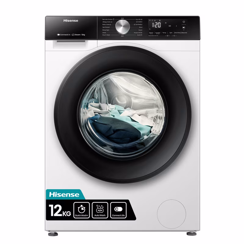 Hisense WF3S1243BW3 12kg 1400 Spin, Steam Washing Machine - White