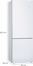 Bosch KGE49AWCAG Series 6, Free-standing fridge-freezer with freezer at bottom, 201 x 70 cm, White